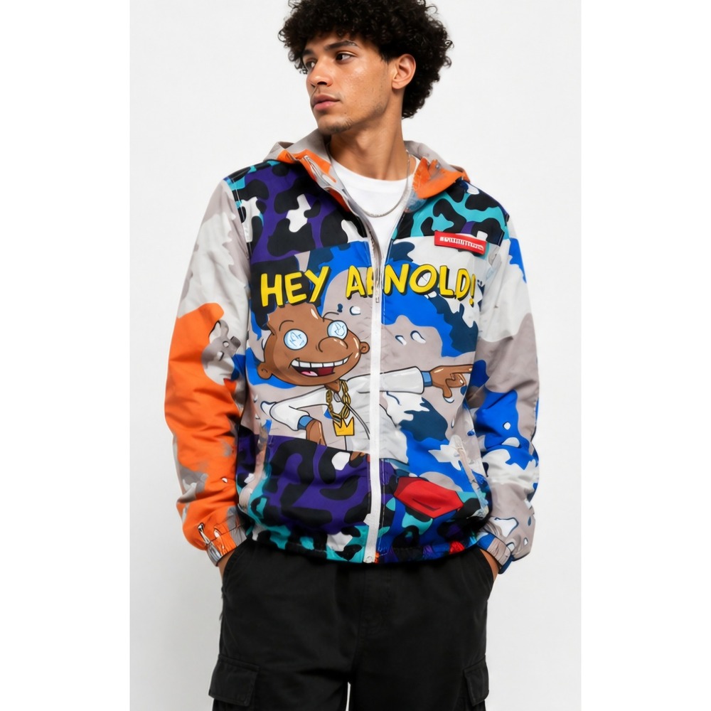 MEMBERS ONLY x NICKELODEON Hey Arnold Camo Windbreaker Jacket Size L